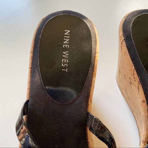 Nine West sandals black cork heeled leather - Picture 4 of 8